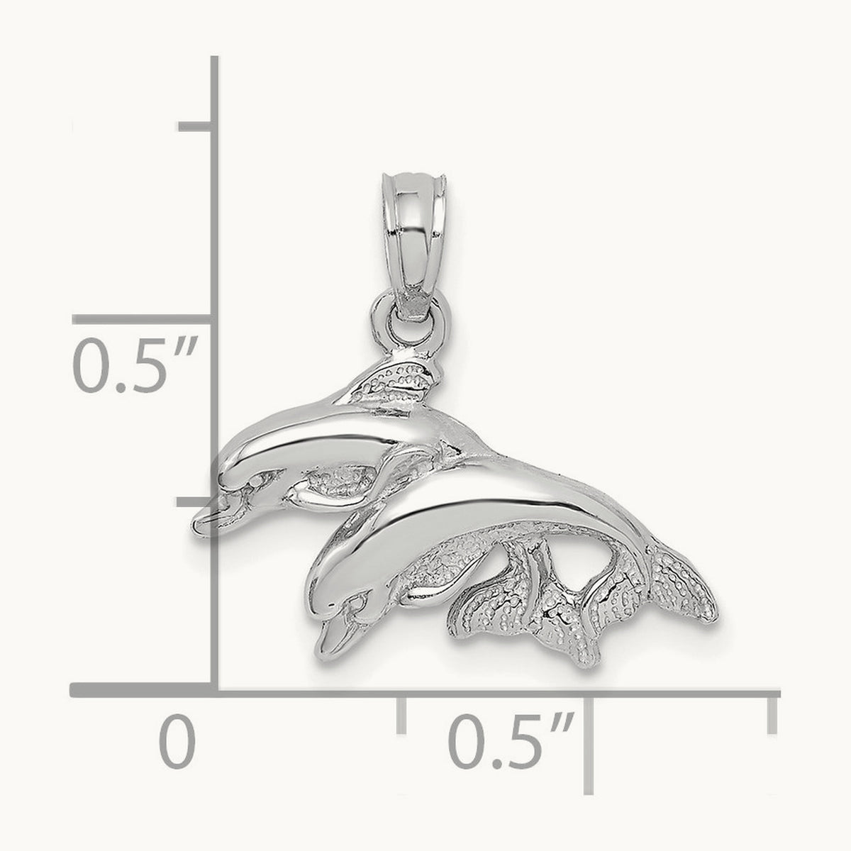 Polished Double Dolphins Jumping Left Charm — 14K White Gold