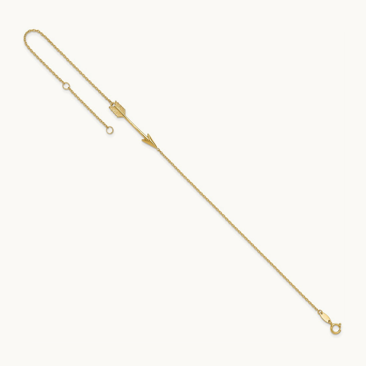 Polished Arrow 10in Plus 1in ext. Anklet, 14K