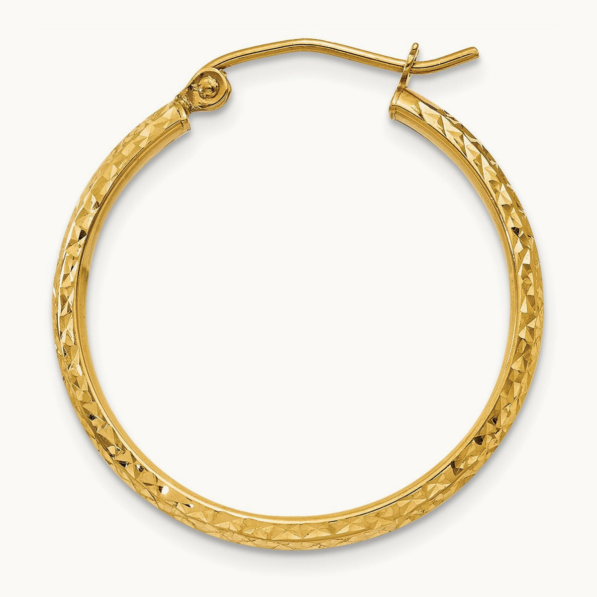 Single Diamond-cut Hollow Hoop Earring — 2.5x25mm