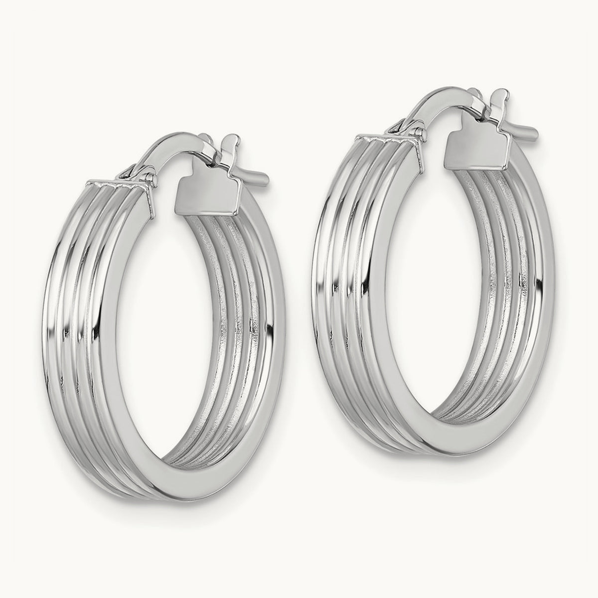 Polished Grooved Hoop Earrings — 14K White Gold, 20mm