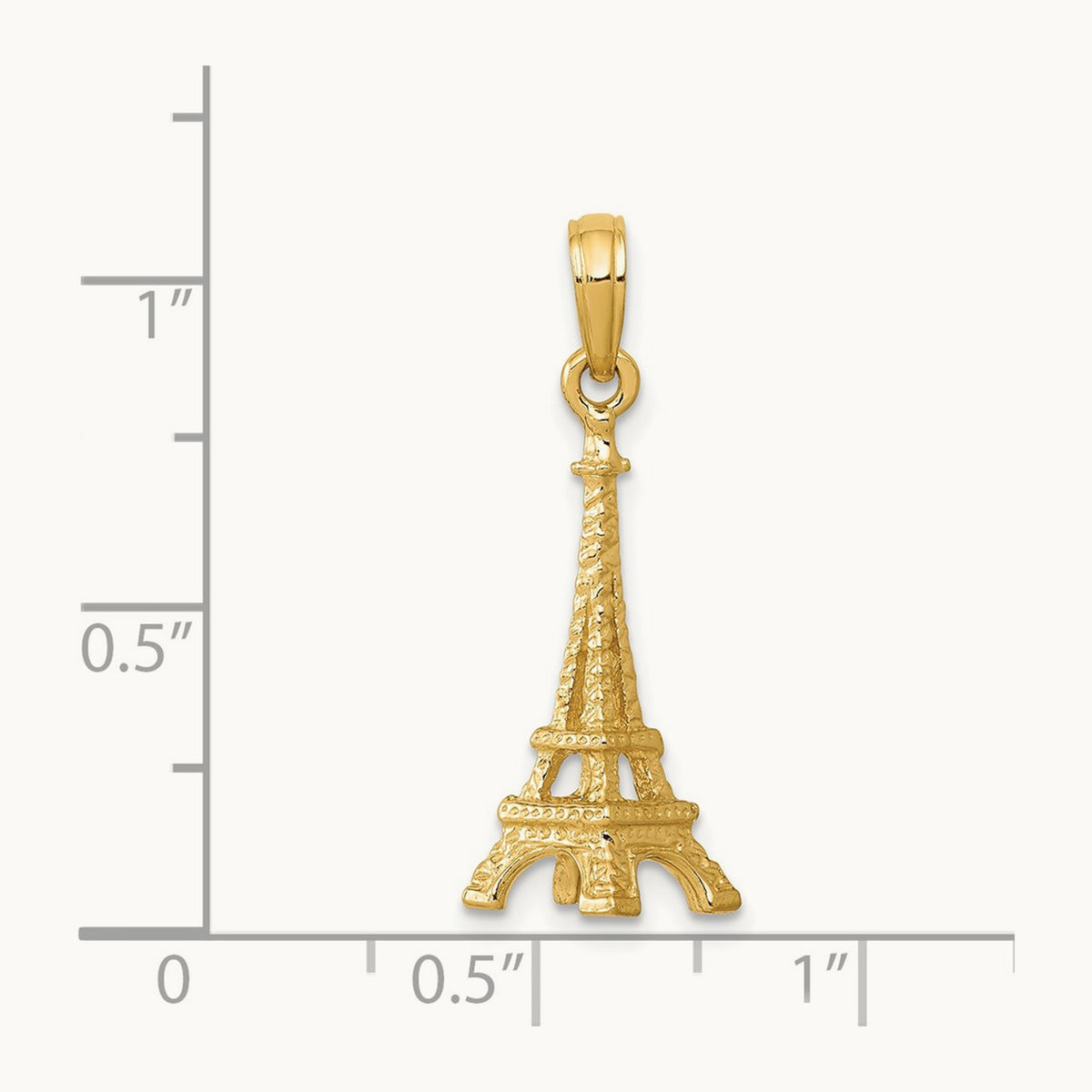 Solid Polished 3-D Eiffel Tower Charm — 14K Yellow Gold