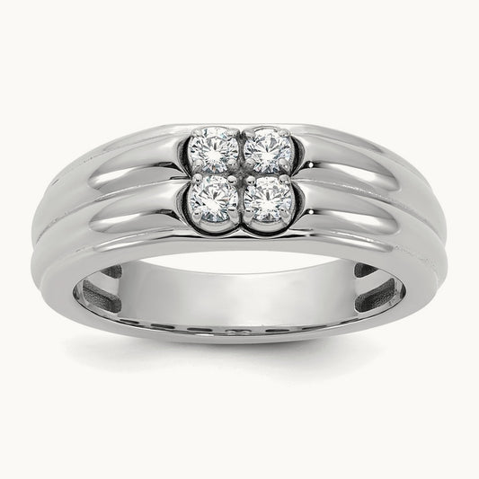 IB Goodman Mens Polished Complete 4-Stone 1/3ct Diamond Ring, 14K White Gold