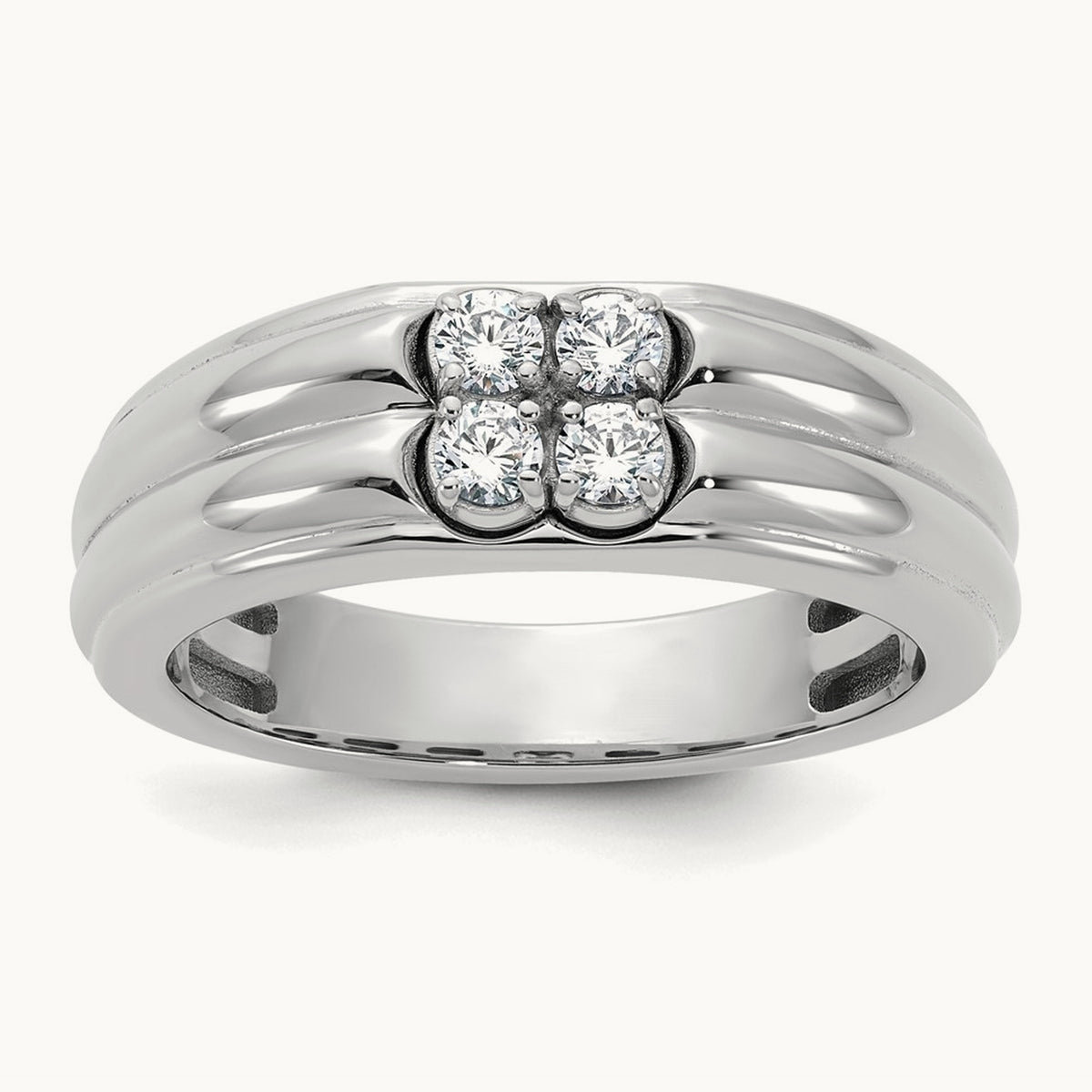 Setting: 14K Two-Tone IB Goodman Men's Polished 4-Stone Diamond Ring Mounting, 14K Gold — 14K White Gold