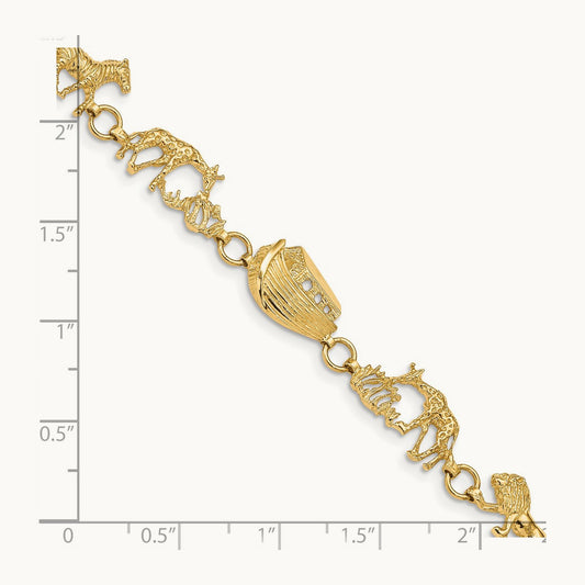 Polished and Textured Noah's Ark 7 inch Bracelet, 14K