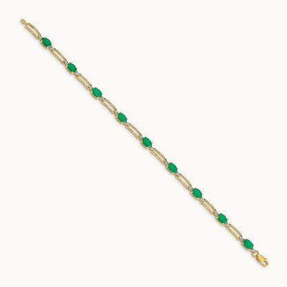 Diamond and Oval Emerald Bracelet, 14K