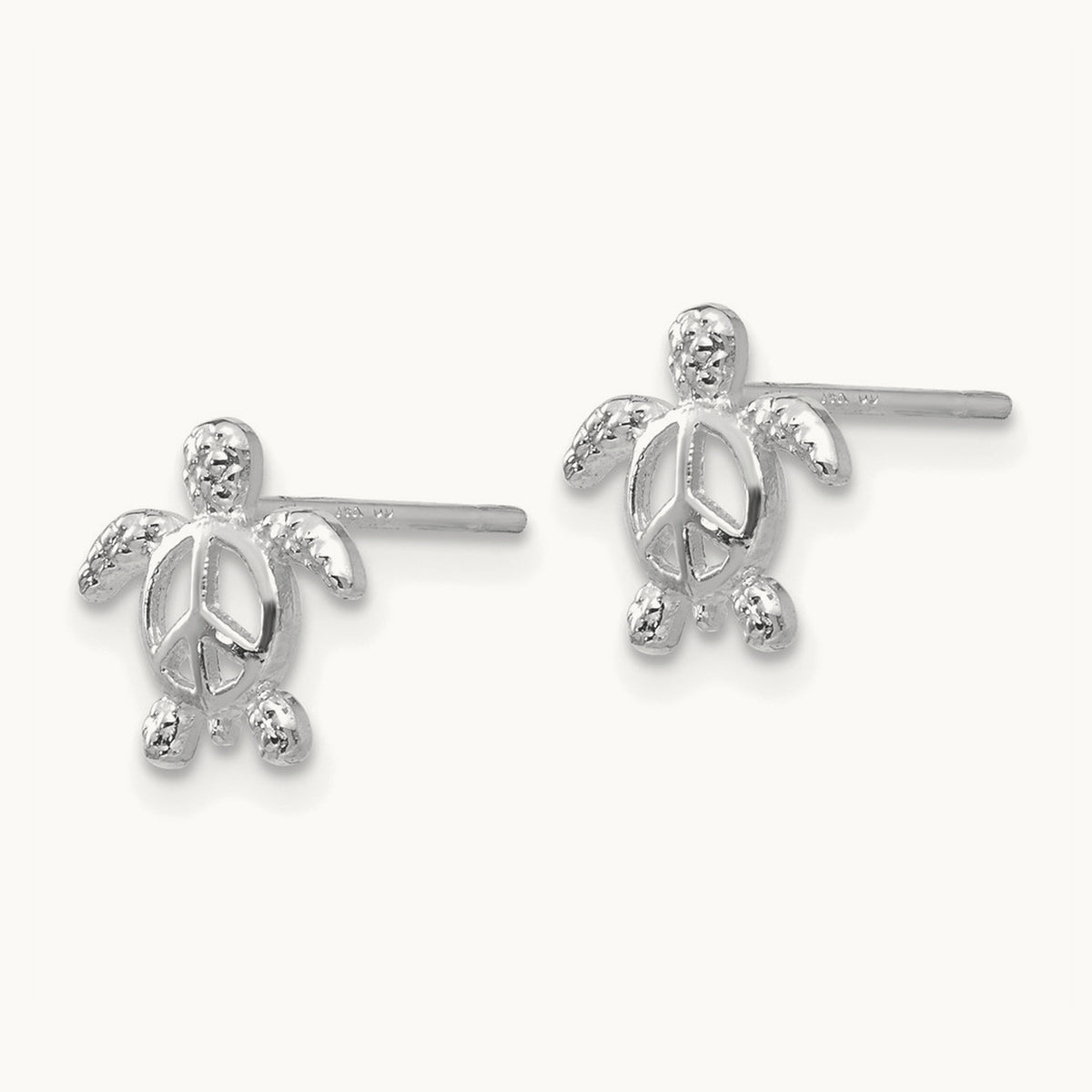 Peace Turtle Post Earrings — 14K White Gold