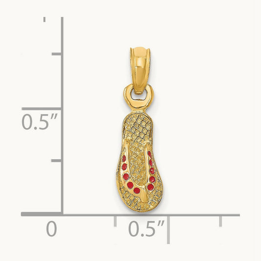 3D W/ Red Enamel Single Flip-Flop Charm, 14K
