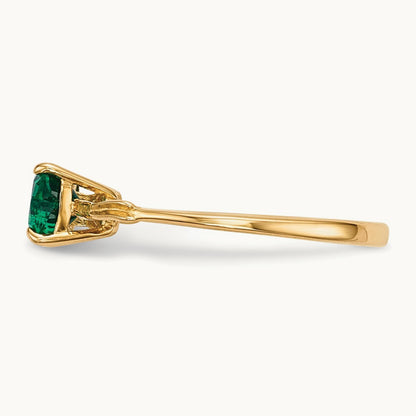 Polished Created Emerald Bow Ring, 14K Gold