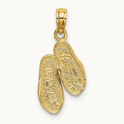 3D Solid Polished HAWAII Flip-Flops Charm, 14K