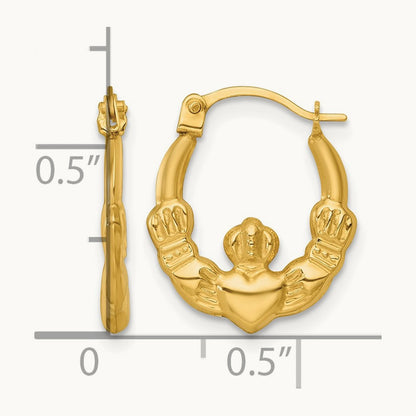 Polished Claddagh Hoop Earrings, 14K
