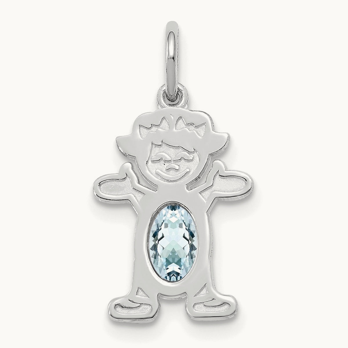 Girl 6x4 Oval Genuine Aquamarine-March — 14K White Gold