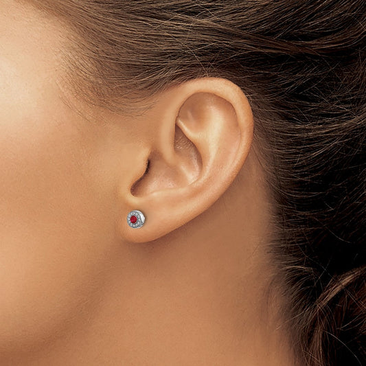 Diamond and Ruby Halo Post Earrings — 5mm