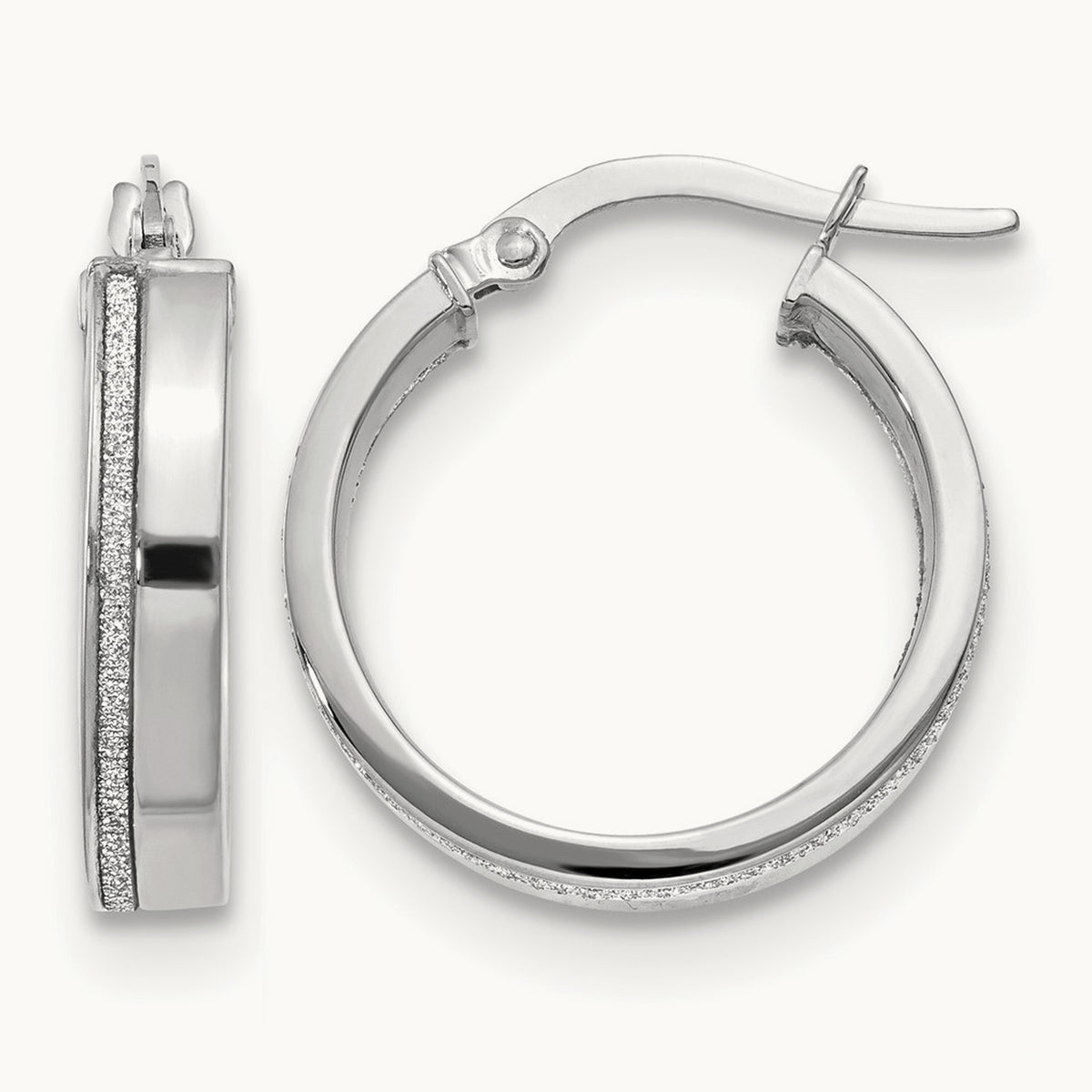 Polished Glimmer Infused Hoop Earrings — 14K White Gold, 20mm