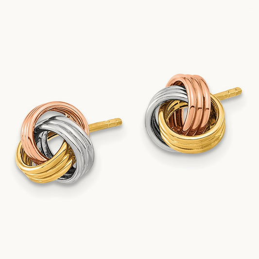 w/Rose and White Rhodium Polished Love Knot Post Earrings, 14K