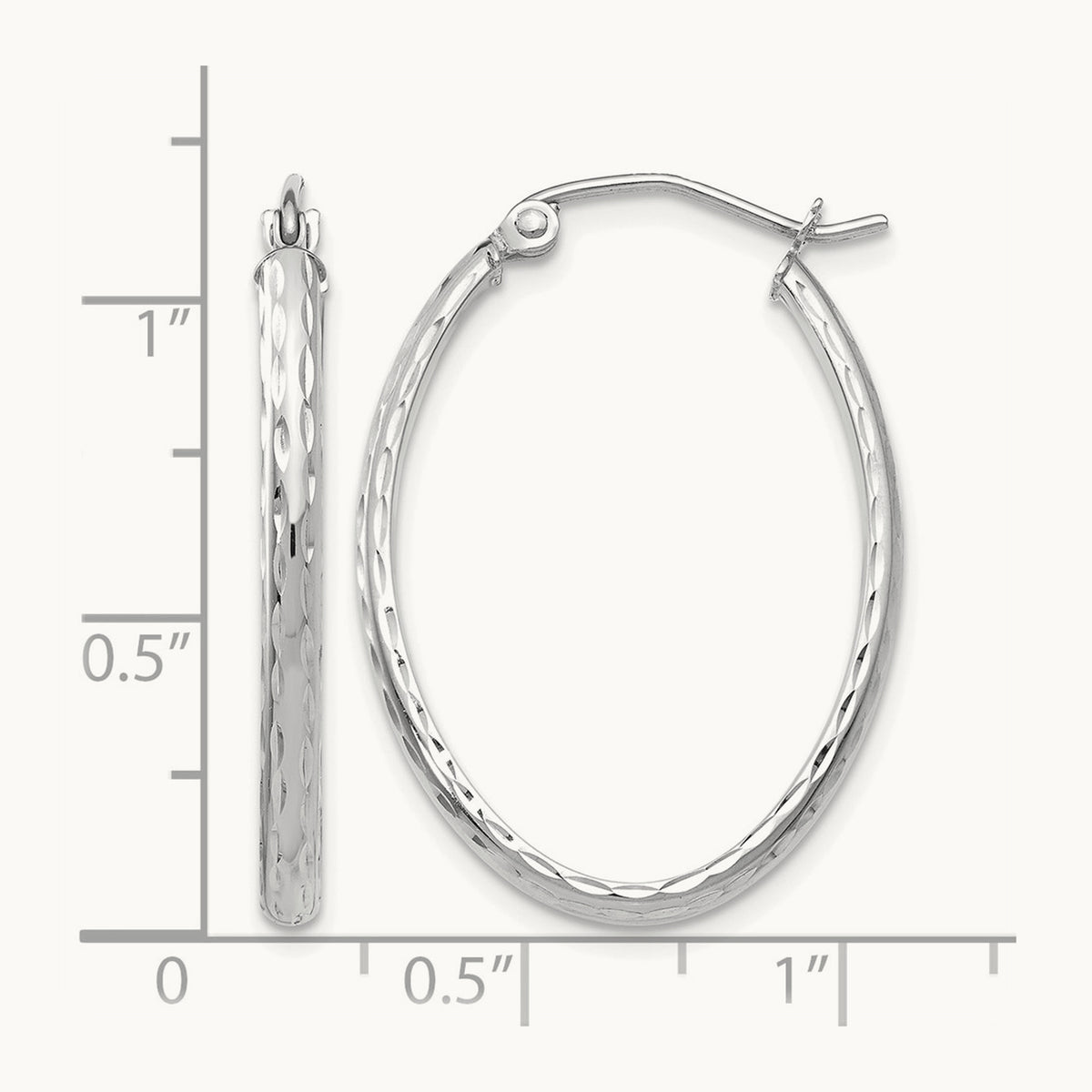 Lightweight Diamond-cut Oval Hoop Earrings — 14K White Gold, 20.5mm