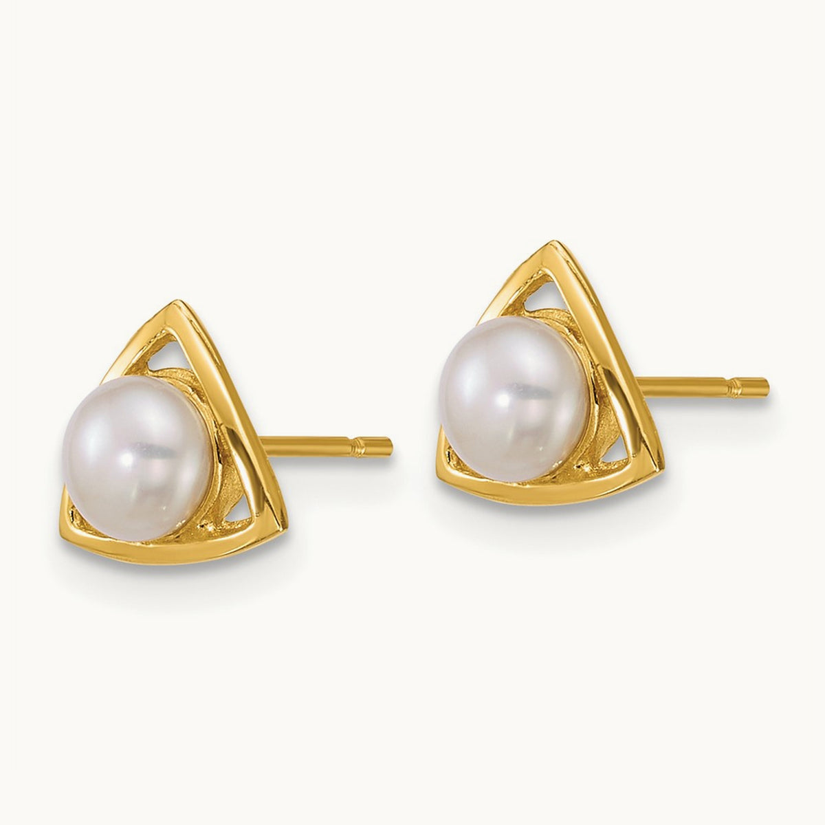 Polished 4- Button FW Cultured Pearl Triangle Post Earrings, 5mm, 14K