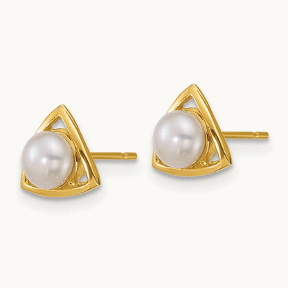Polished 4- Button FW Cultured Pearl Triangle Post Earrings, 5mm, 14K