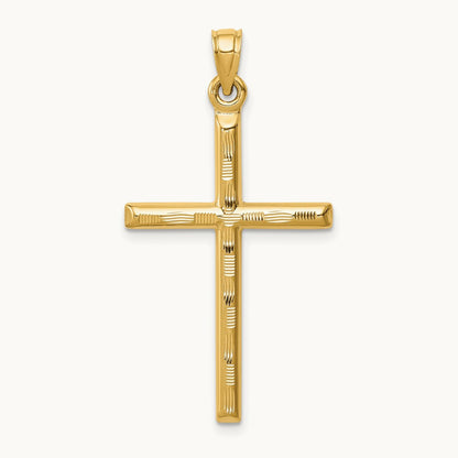 Hollow Diamond-cut Cross Pendant, 14K