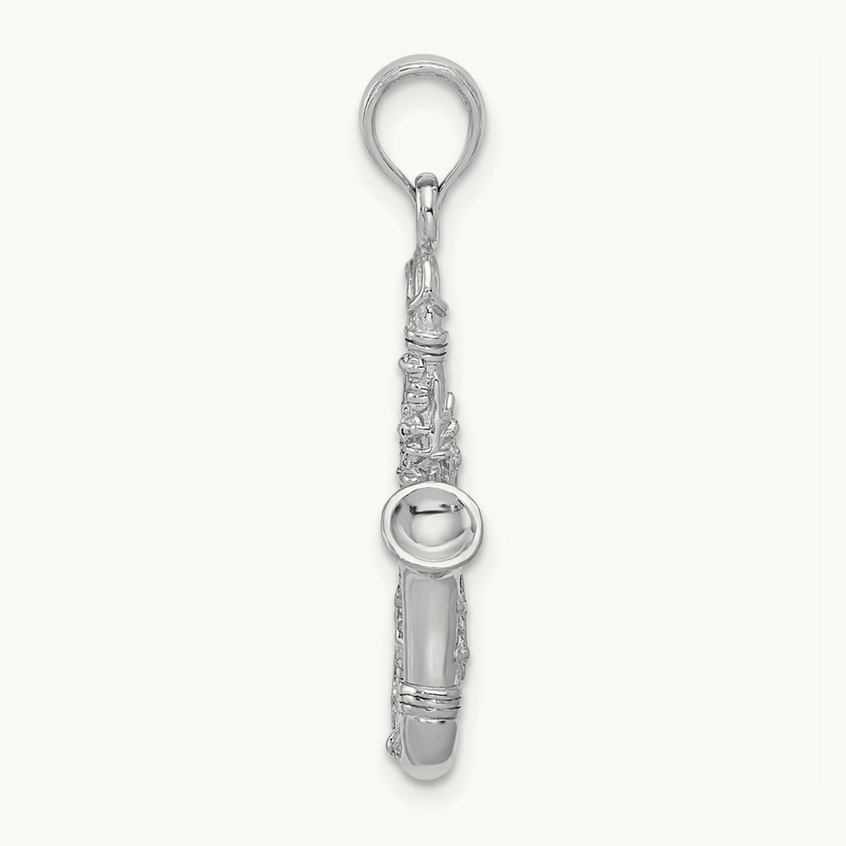 Solid Polished 3-D Saxophone Charm — 14K White Gold