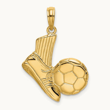 2-D Soccer Shoe Kicking Ball Charm, 14K