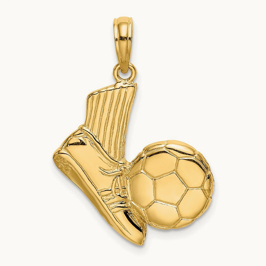 2-D Soccer Shoe Kicking Ball Charm, 14K