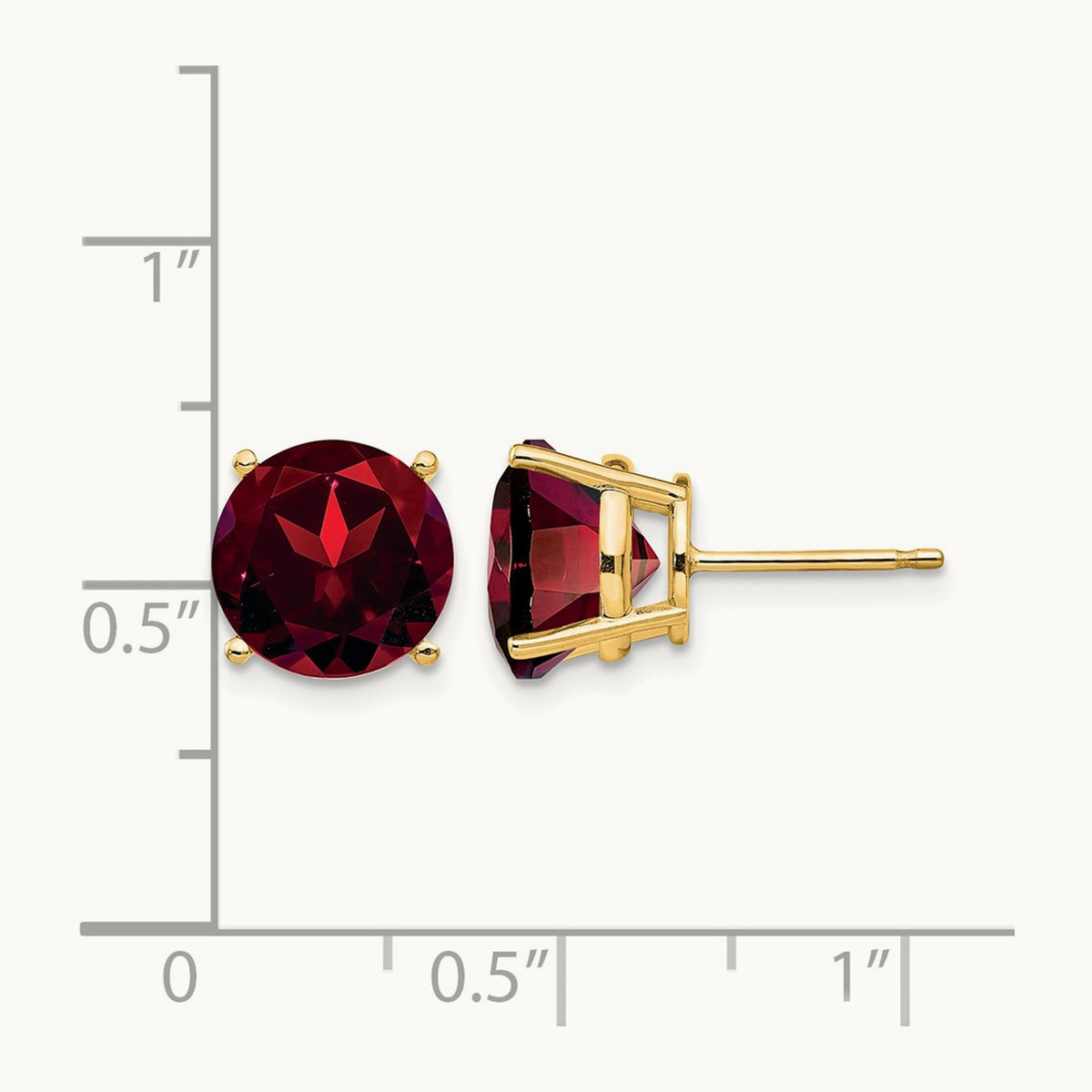 Garnet Post Earrings, 9mm, 14K