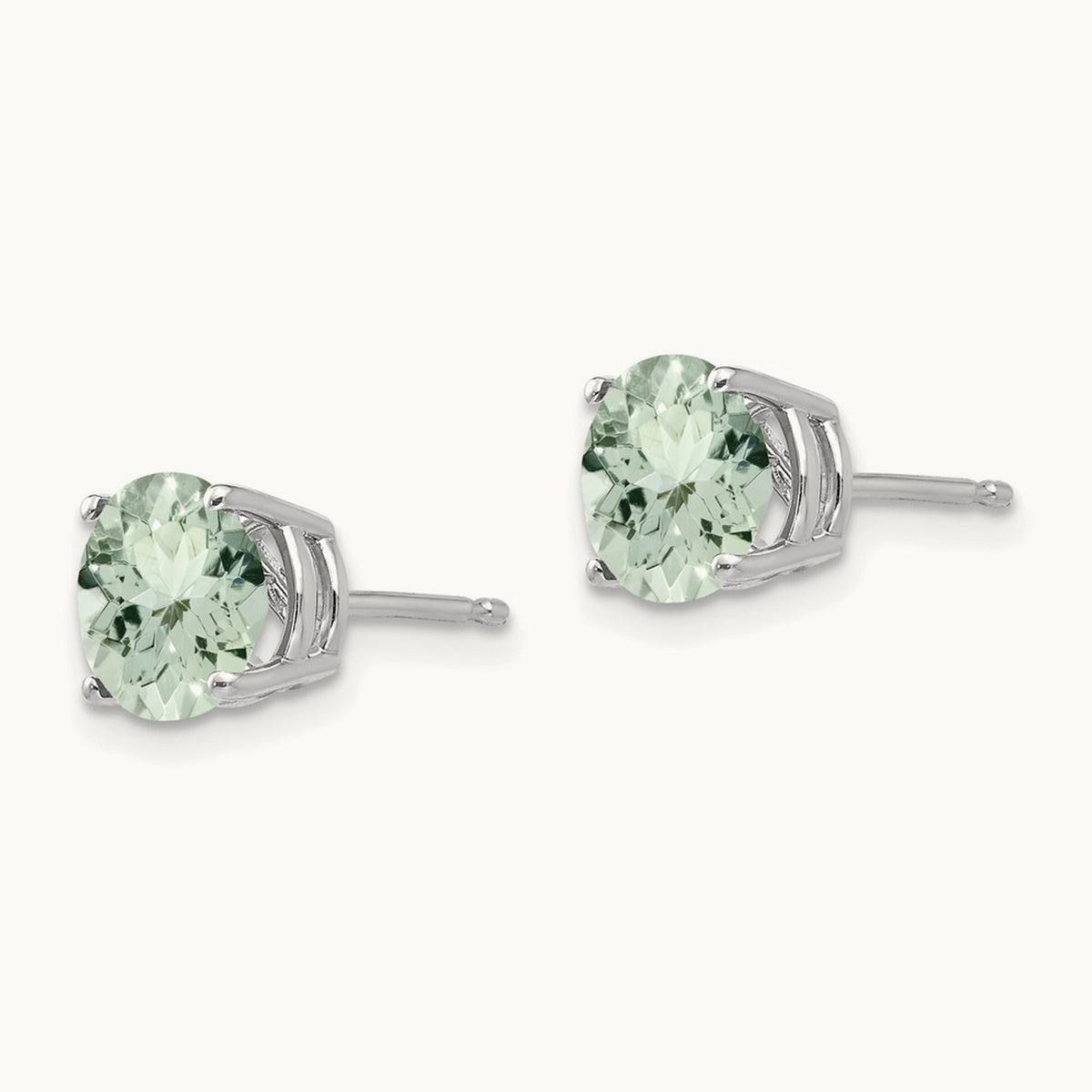 Round Green Quartz Earrings — 14K White Gold, 7mm