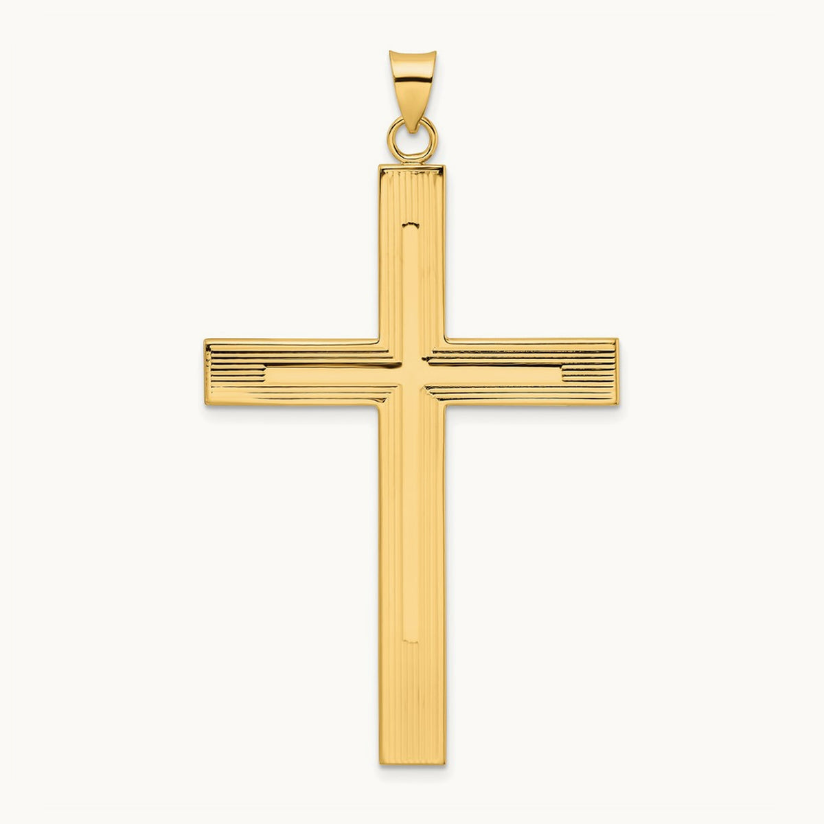 Polished and Line Design Solid Cross Pendant — 60.12mm