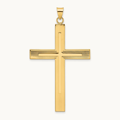 Polished and Line Design Solid Cross Pendant — 60.12mm