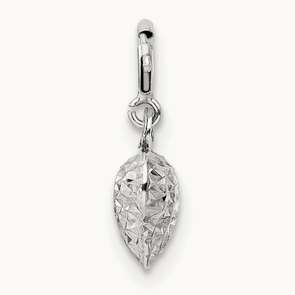 Diamond-cut Heart Spring Ring Charm Pendant — 14K White Gold