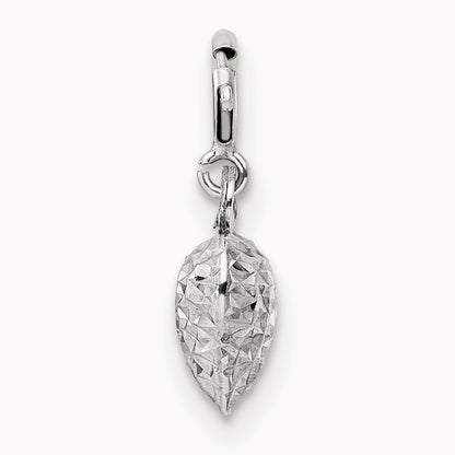 Diamond-cut Heart Spring Ring Charm Pendant — 14K White Gold