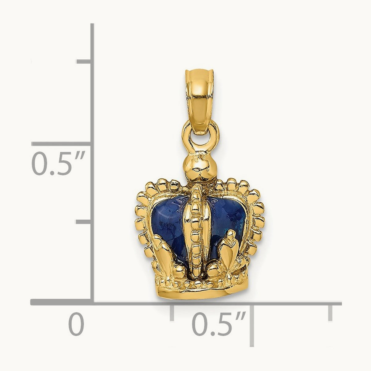 3-D w/ Blue Enamel Inside Crown Charm, 14K