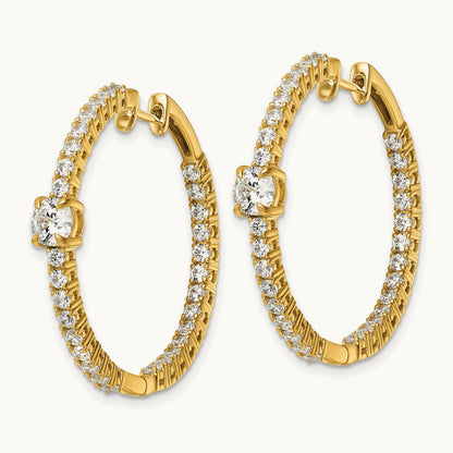 Hinged in/Out Hoop Earrings, 3.00 ct tw Lab-Grown Diamond — 14K Yellow Gold