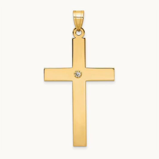 Polished .03ct. Diamond Cross Pendant, 14K