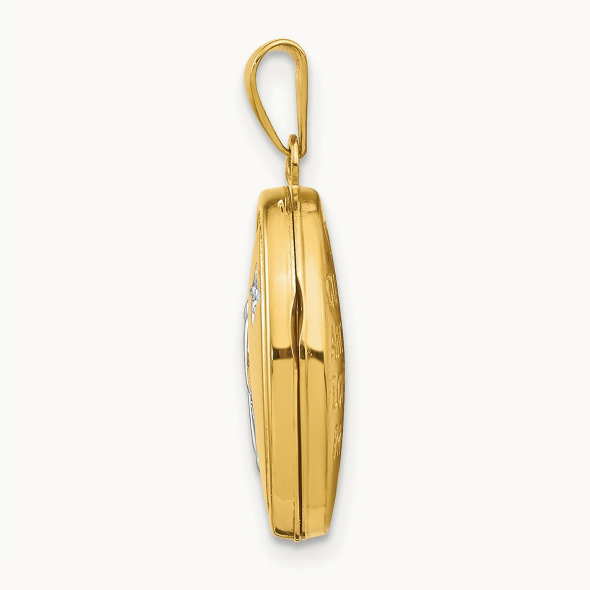 w/ White Rhodium Guardian Angel Oval Locket, 17mm, 14K Yellow Gold