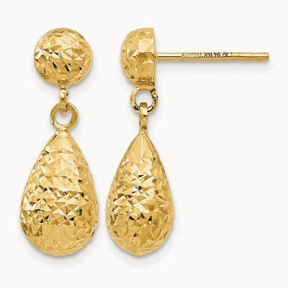 Diamond-cut Post Dangle Earrings — 14K Yellow Gold