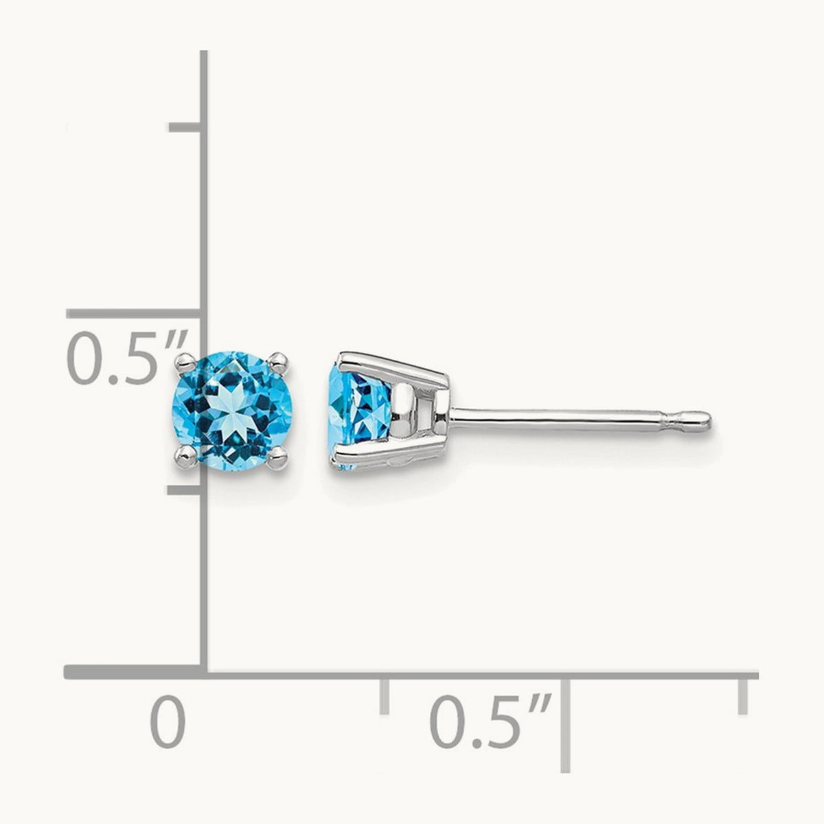 Blue Topaz Earrings, 4mm, 14K White Gold