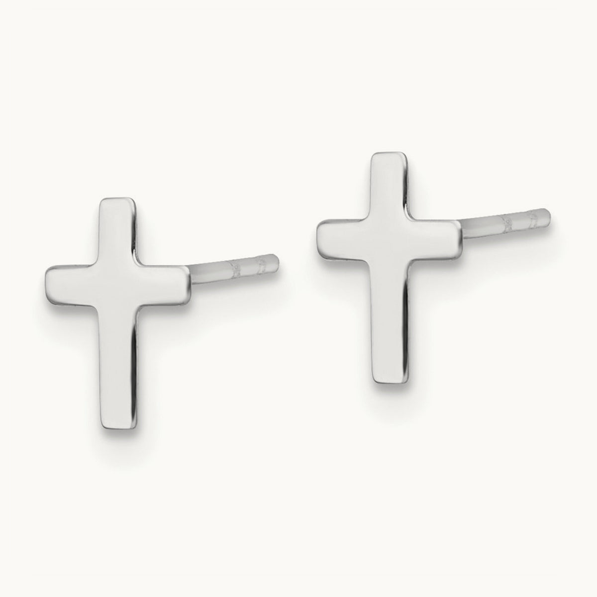 Polished Cross Post Earrings — 14K White Gold