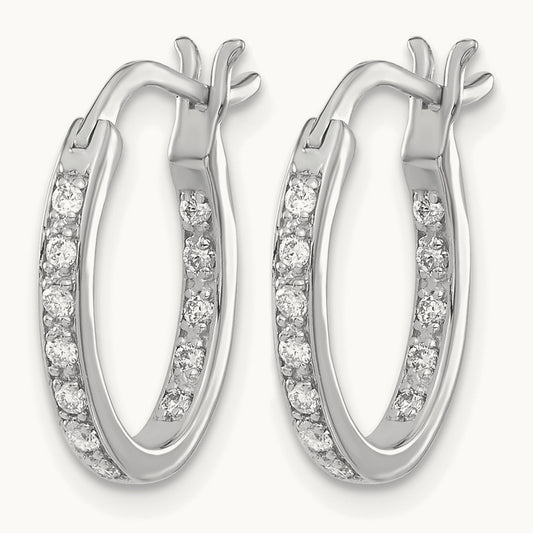 Diamond In/Out Hoop Earrings, 14K White Gold