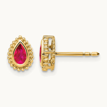 Pear Ruby Post Earrings — 14K Yellow Gold