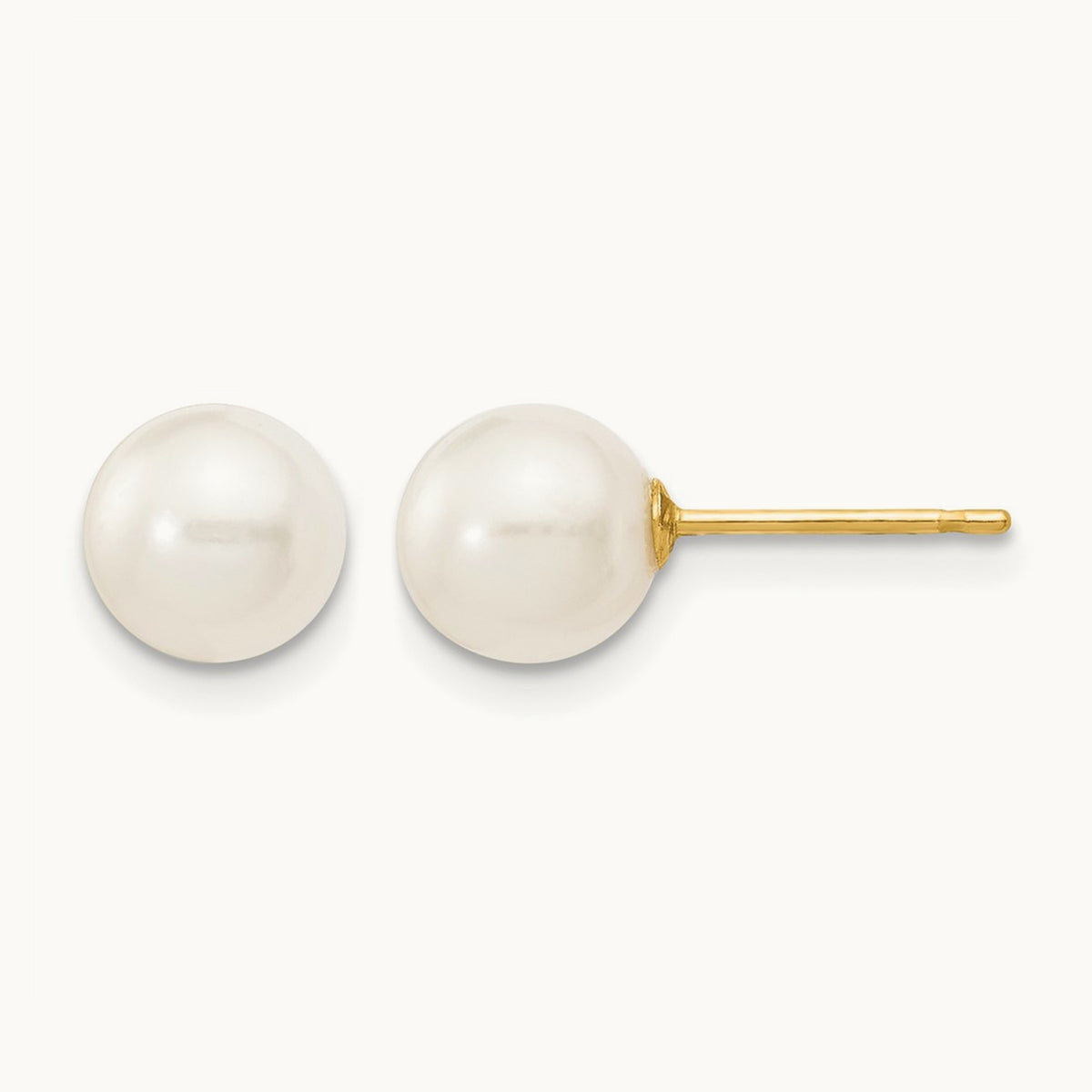 6- White Round Freshwater Cultured Pearl Stud Post Earrings, 7mm, 14K