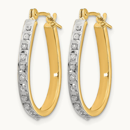 YG and Rhod Diamond Fascination Dia. Dust/Accent Oval Hoop Earrings, 14K