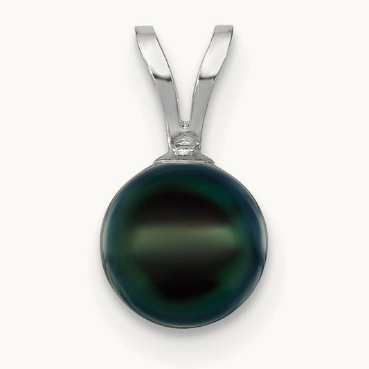 6- Round Black Saltwater Akoya Pendant, 7mm, 14K White Gold