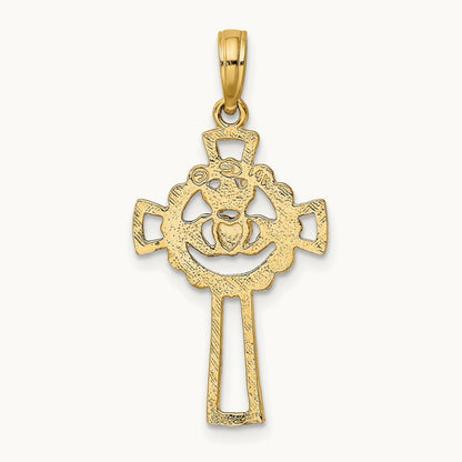 Claddagh Cross Charm — 14K Yellow Gold, 27.4mm