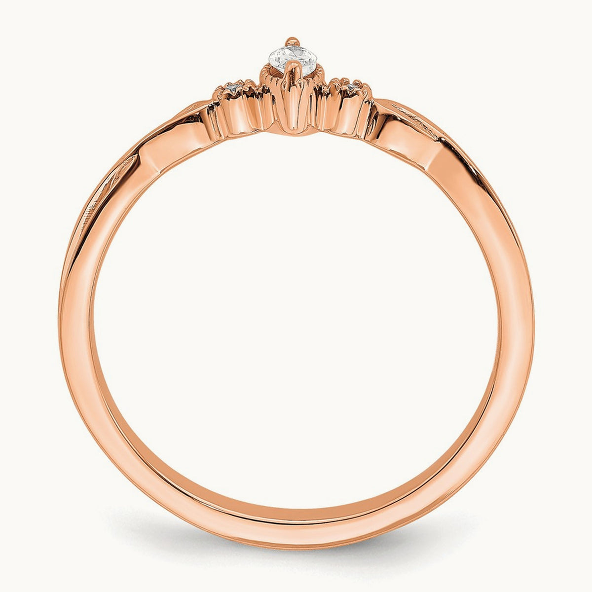Petite Beaded Edge Marquise Complete Diamond Ring — 14K Rose Gold, 7