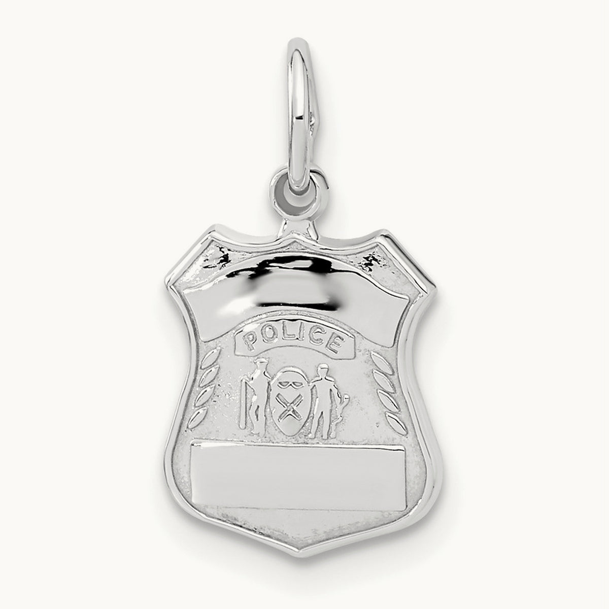 Police Badge Charm — 14K White Gold