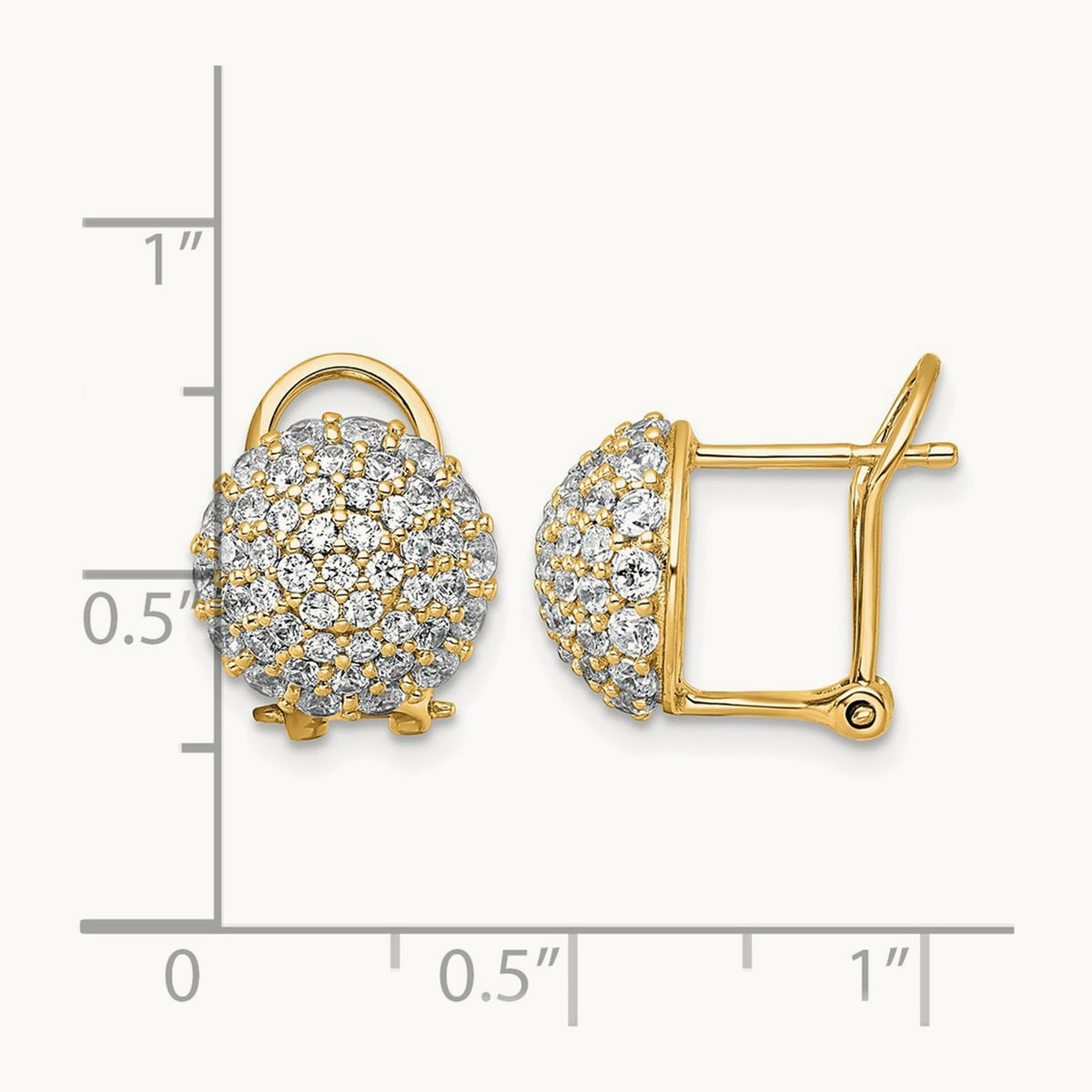Pave Ball Leverback Post Earrings, 1.50-4.00 ct tw Lab-Grown Diamond — 1 5/8 ct, 14K Yellow Gold