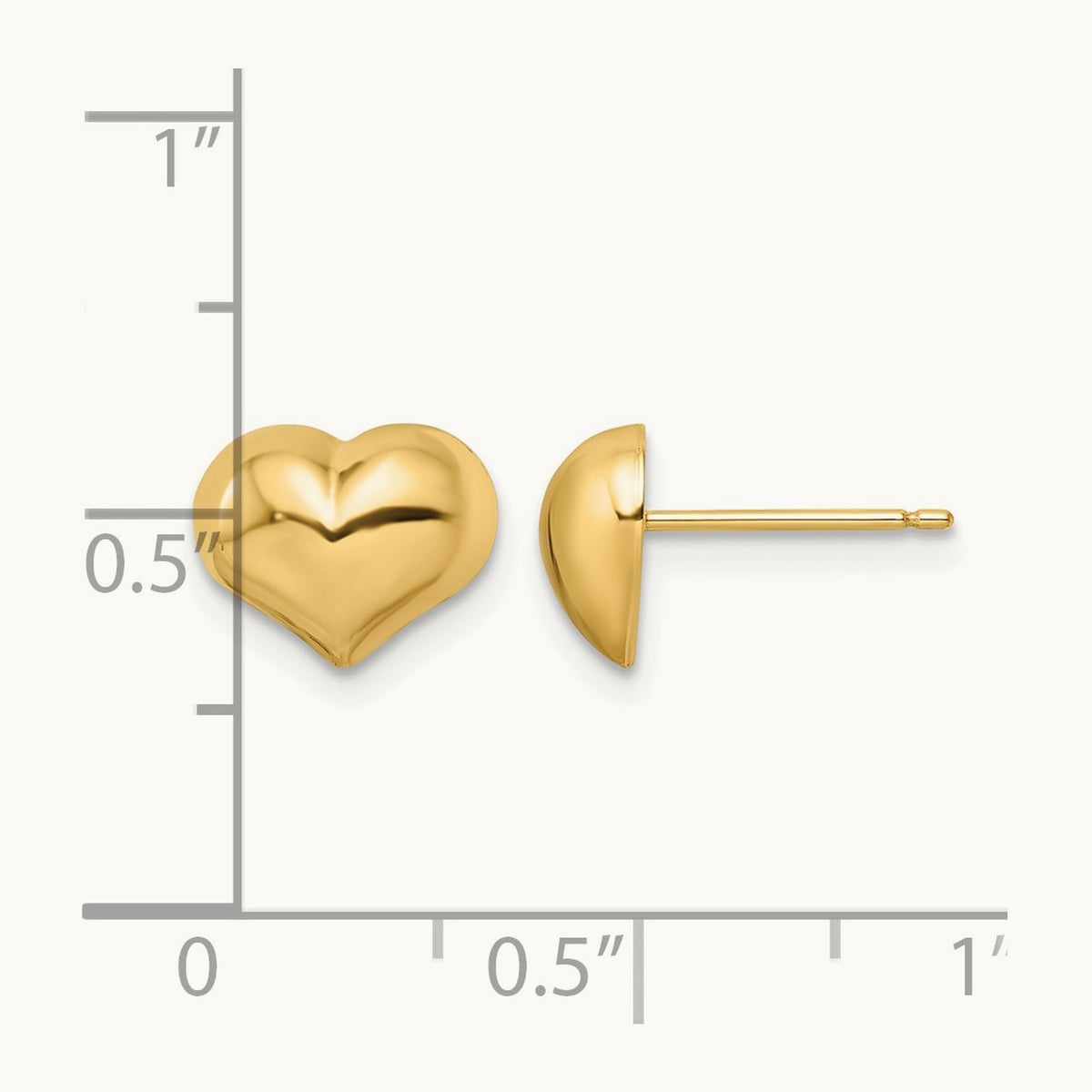 Polished Puffed Heart Post Earrings — 14K Yellow Gold, 7.75mm