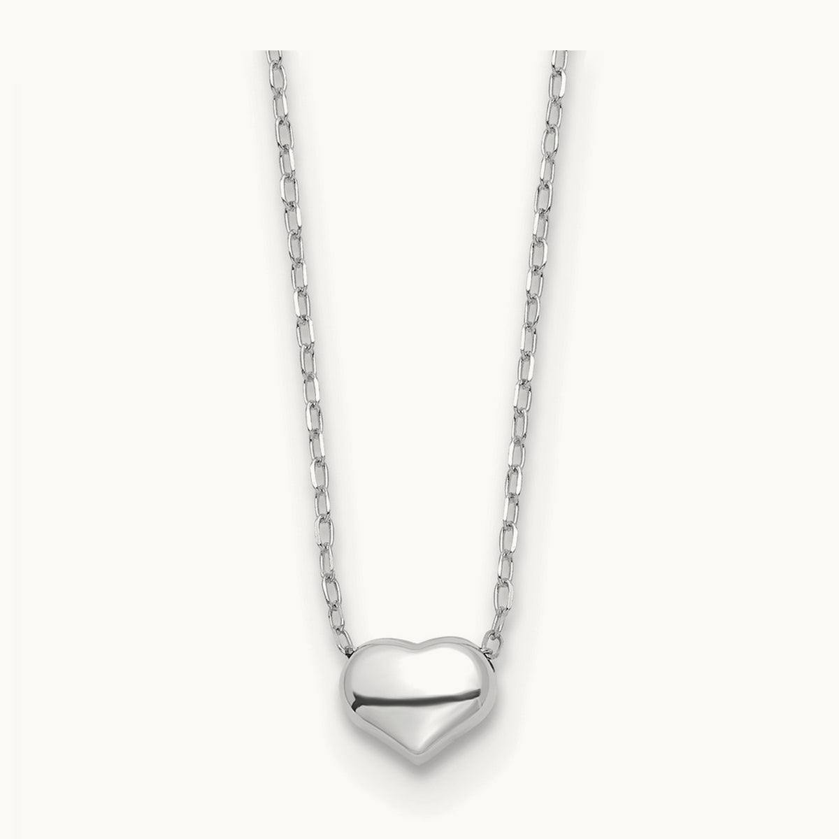 Polished Heart 16.5in Necklace — 14K White Gold