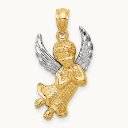 w/Rhodium Diamond-cut Praying Angel Pendant, 14K